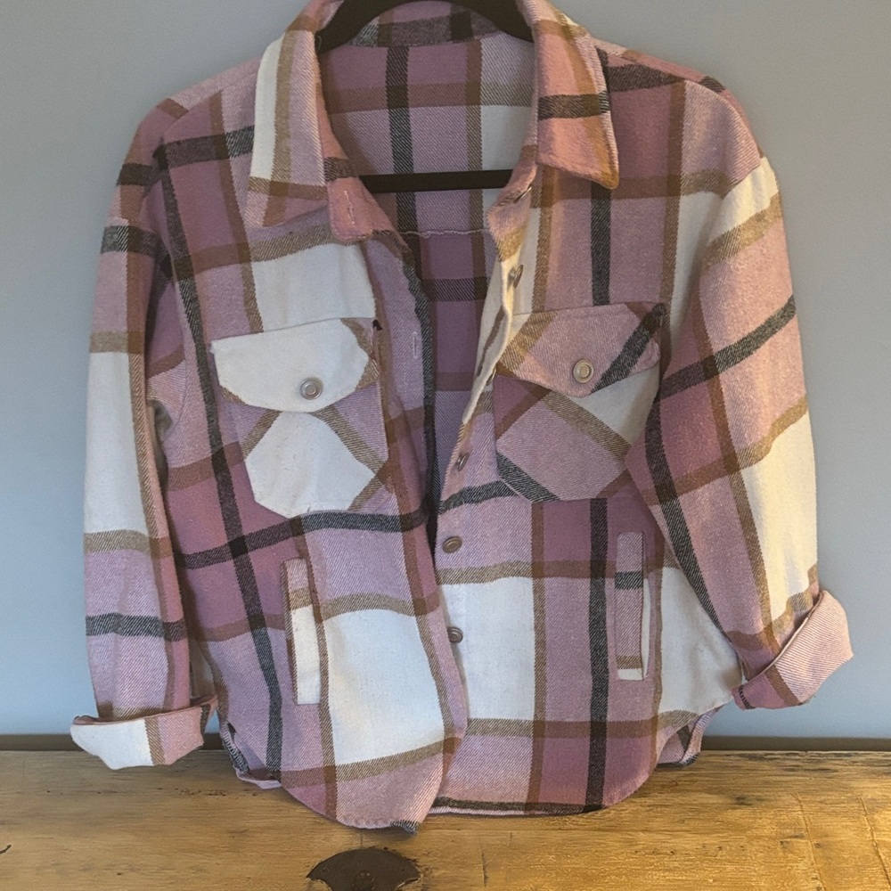 Plaid Utility Jacket in Pink and White
